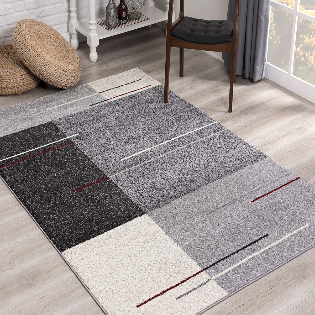 7 x 9 in. Modern Geometric Rectangle Area Rug, Grey