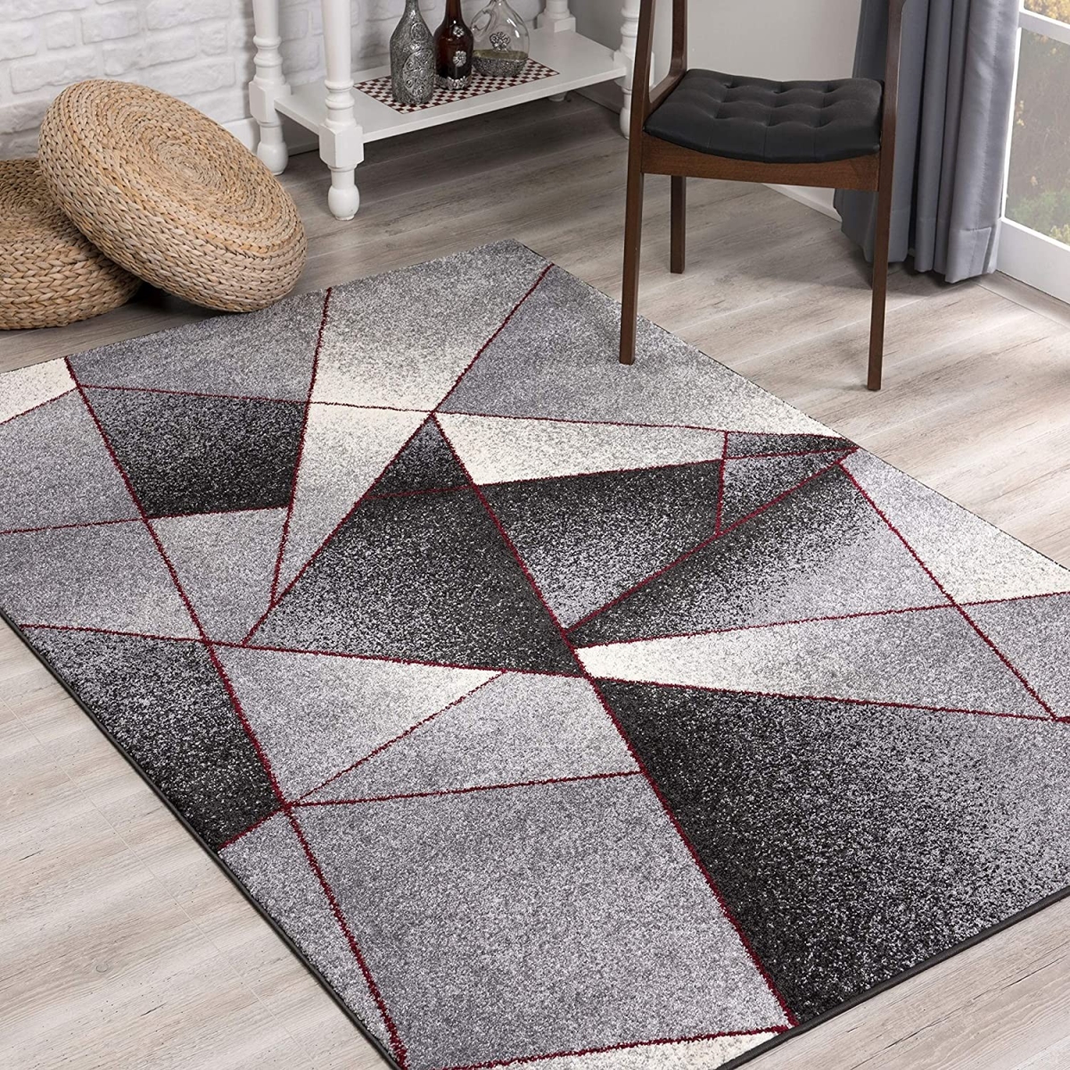 390333 4 x 6 in. Prism Pattern Rectangle Area Rug, Grey & Red