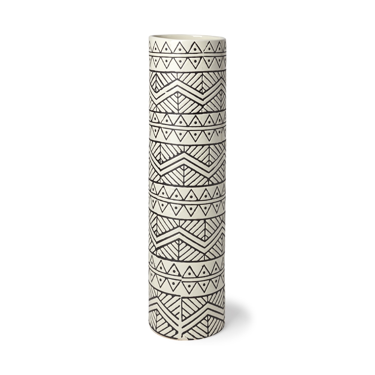 Picture of HomeRoots 397501 17 in. Black & Cream Tribal Geo Ceramic Vase