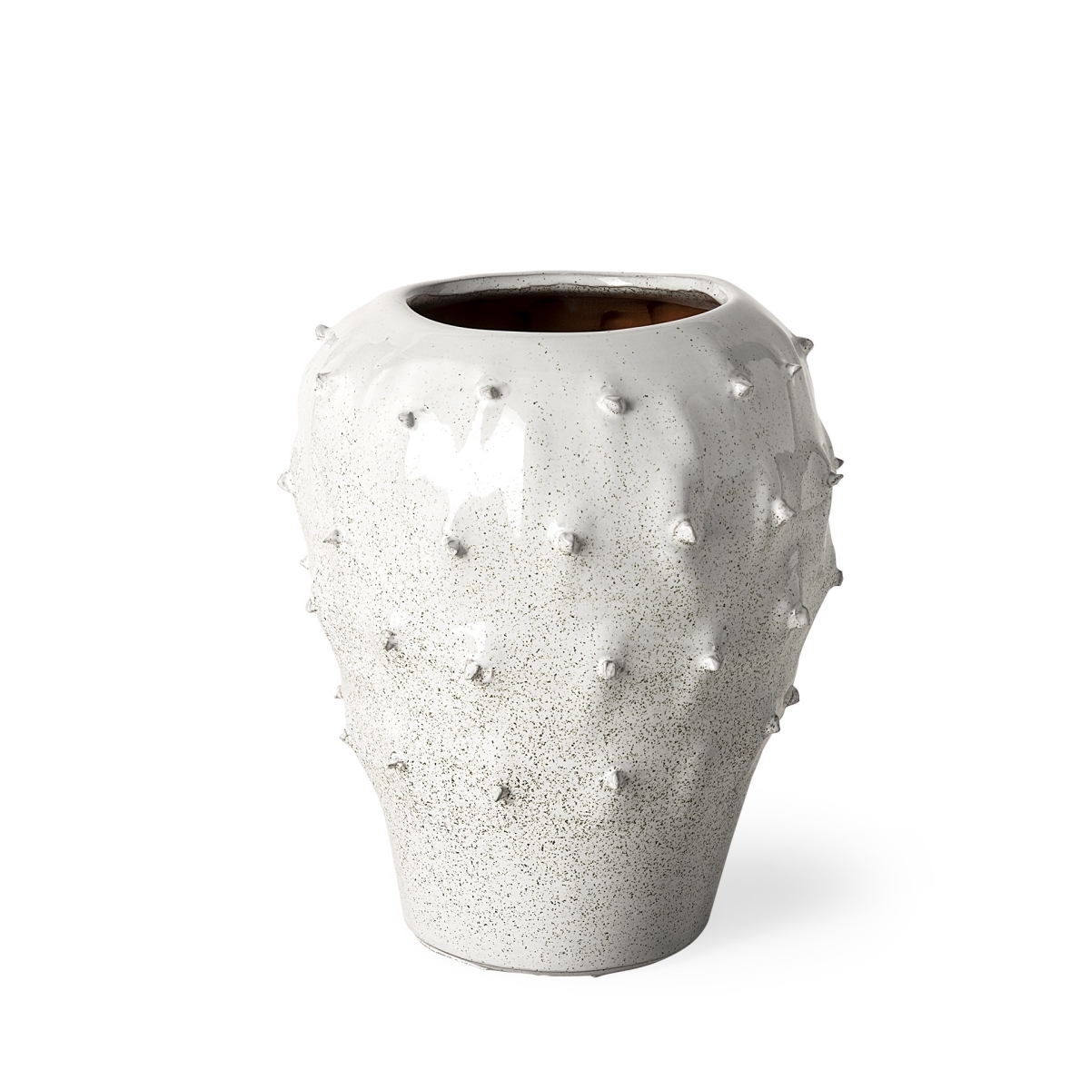 Picture of HomeRoots 397524 11 in. Spiked Organic Glaze Large Mouth Ceramic Vase, White
