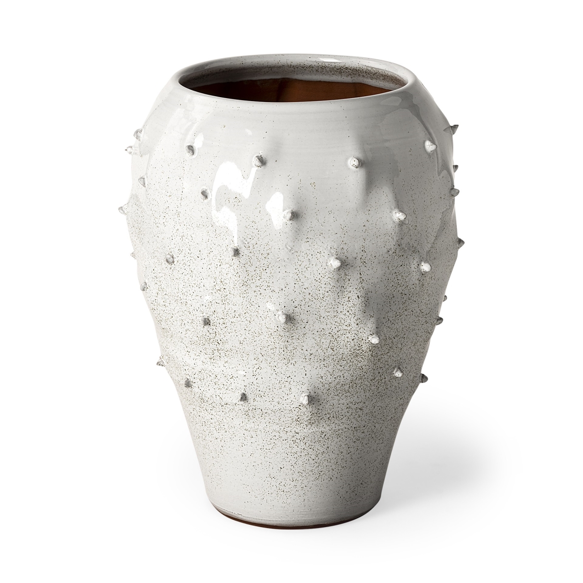 Picture of Homeroots 397525 14 in. Spiked Organic Glaze Large Mouth Ceramic Vase, White