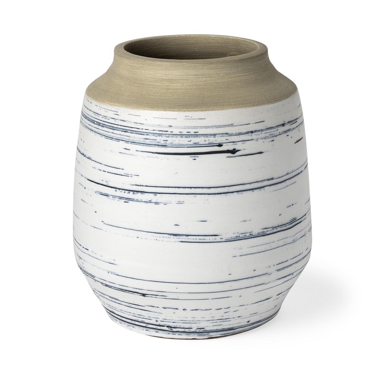 Picture of HomeRoots 397528 10 in. Coastal Ceramic Vase&#44; Blue&#44; White & Sand