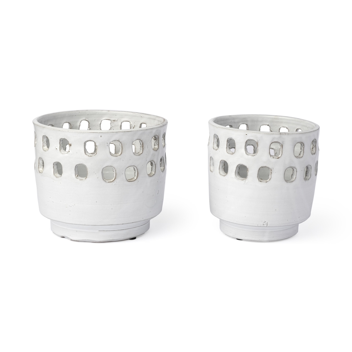 Picture of HomeRoots 397536 Ceramic Vases with Hollow Details, White - Set of 2