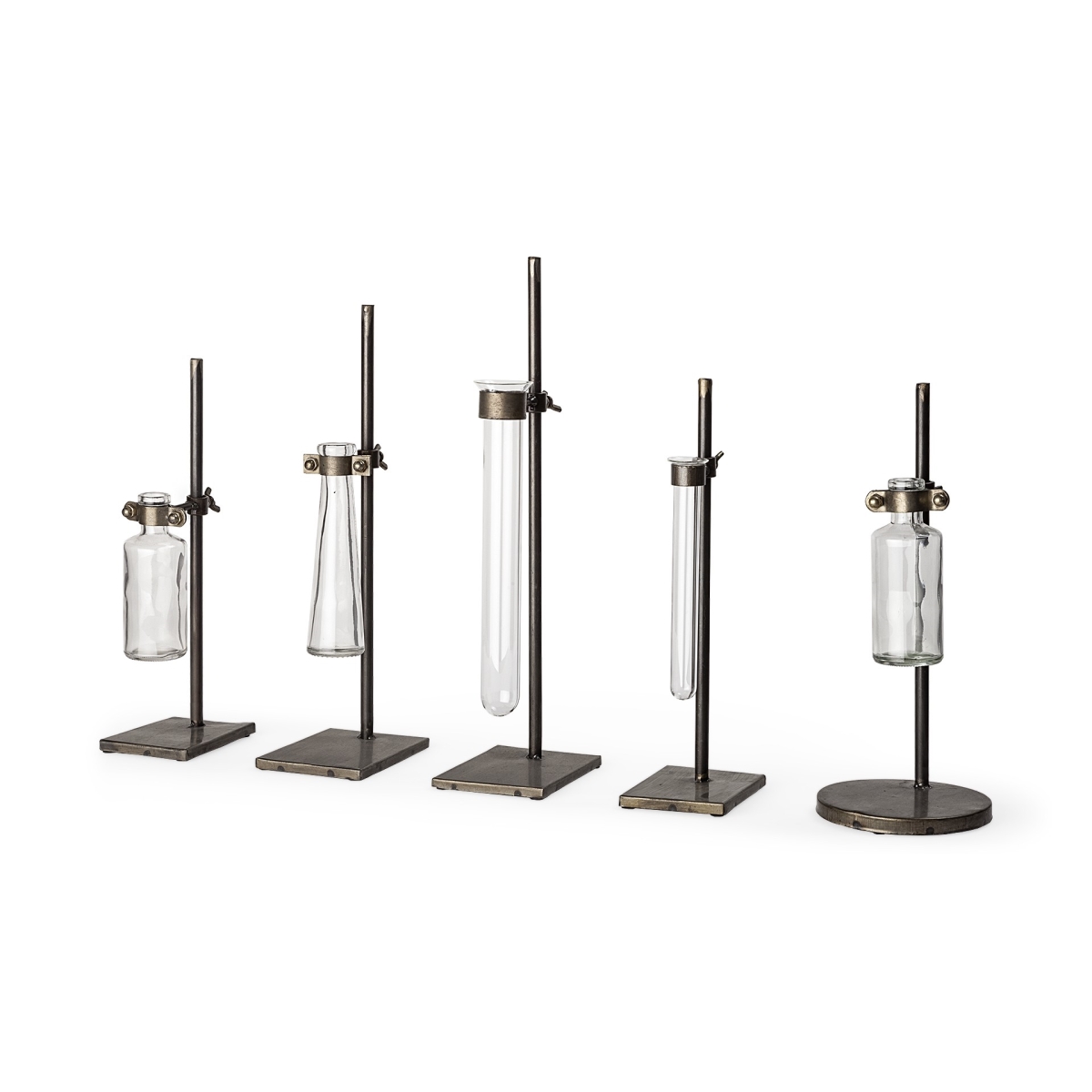 Picture of HomeRoots 397538 13 x 5 x 5 in. Test Tube Vases with Metal Bases, Dark Brown
