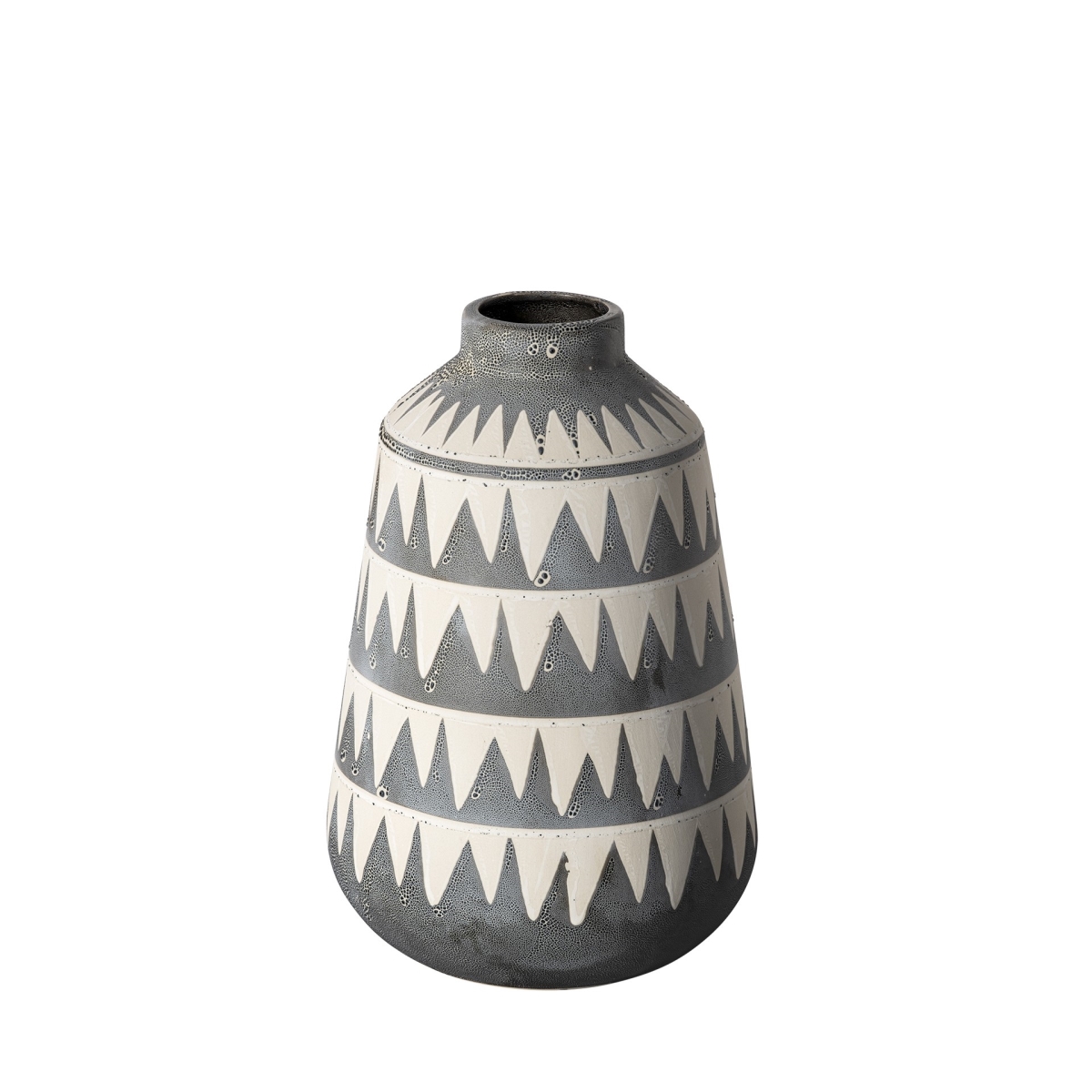 Picture of HomeRoots 397546 10 in. Triangle Pattern Ceramic Vase&#44; Gray & Ivory