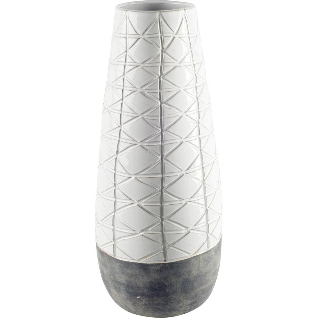 Picture of HomeRoots 397547 Textured White Over Dark Clay Carved Ceramic Vase, Gray