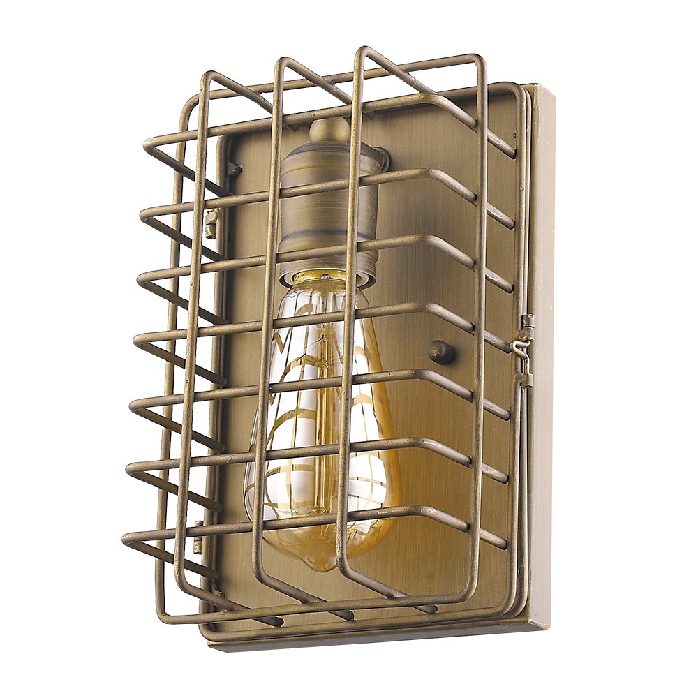 398732 9 x 6 x 4 in. Lynden 1-Light Raw Brass Sconce with Wire Cage Shade