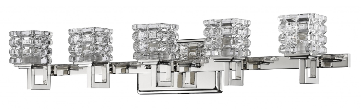 5.75 x 30 x 5 in. Coralie 5-Light Polished Nickel Sconce with Pressed Crystal Shades