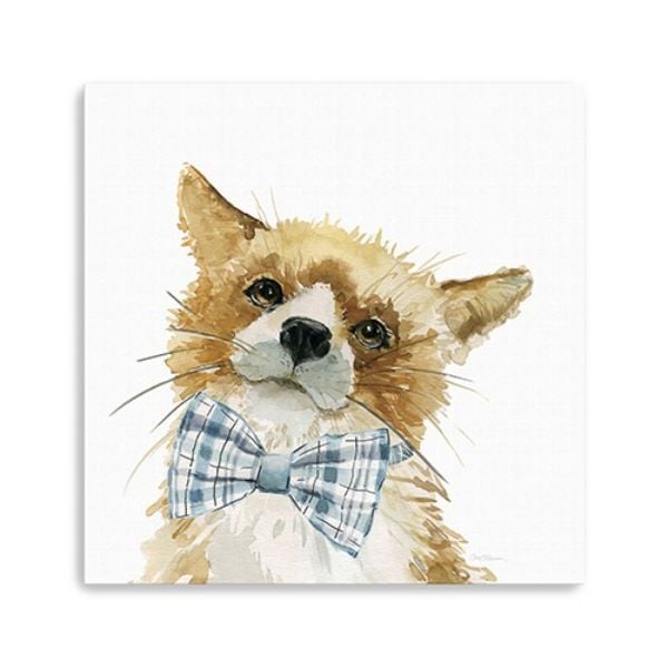 30 x 30 in. Brown Watercolor Cutie Bow Tie Fox Canvas Wall Art