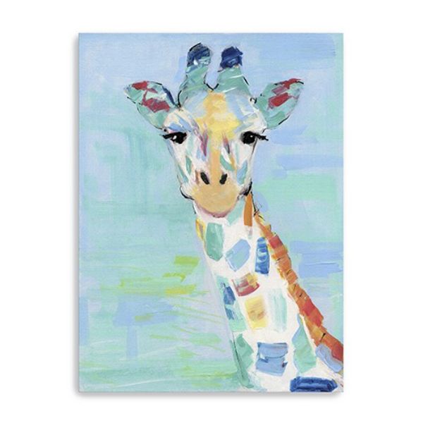 398908 24 x 18 in. Pastel Patchwork Giraffe Blue Canvas Wall Art