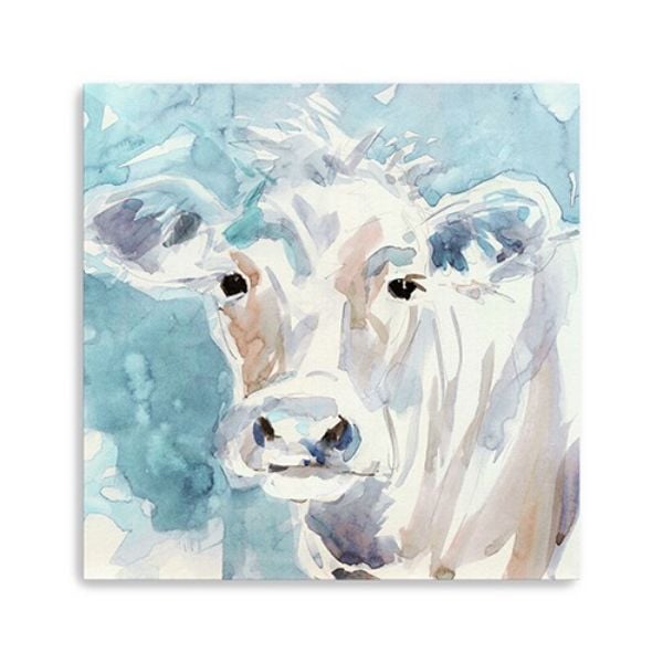 30 x 30 in. Watercolor Soft Pastel Cow Blue Canvas Wall Art