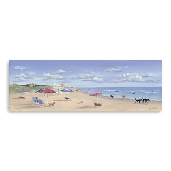 30 x 10 in. Dogs Rule the Beach Blue Canvas Wall Art