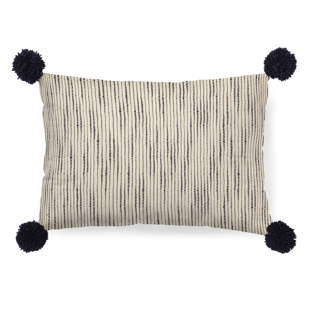 Beige & Midnight Pom Pom Lumbar Accent Pillow Cover, Cream