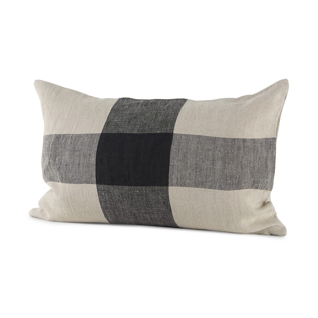 392285 Plaid Pattern Lumbar Throw Pillow Cover, Beige & Black