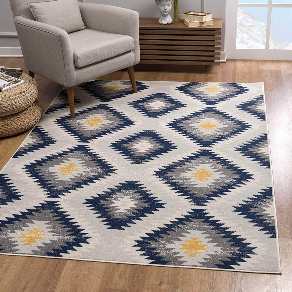 392876 2 x 5 ft. Kilim Pattern Rectangle Rug, Blue & Gray