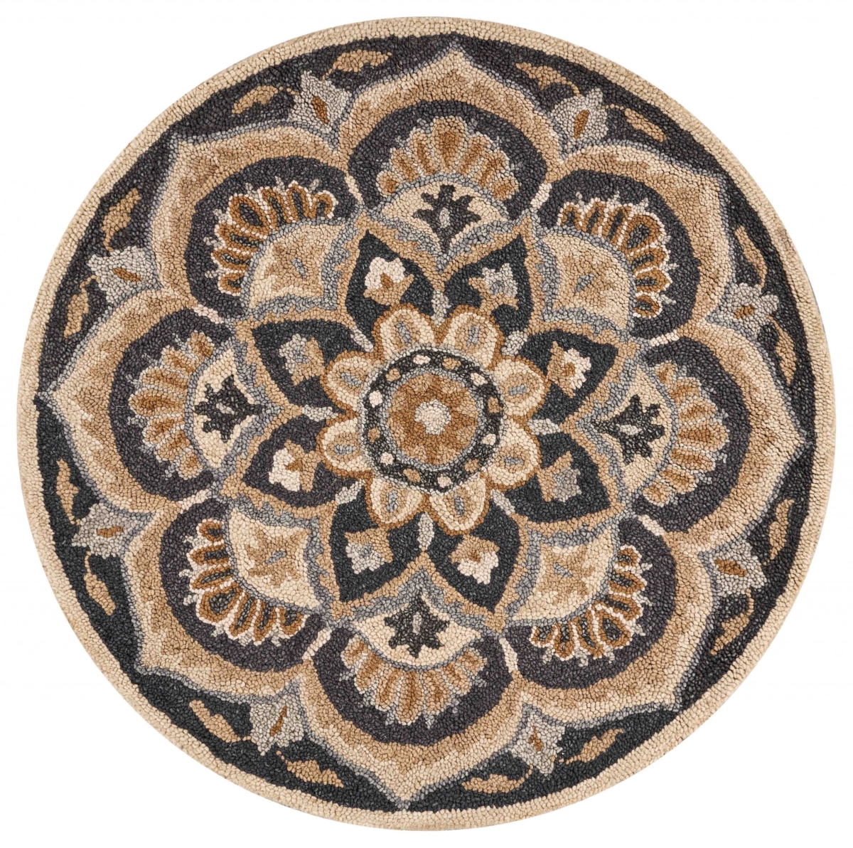 4 ft. Round Black Flower Blossom Area Rug - Black - 4'