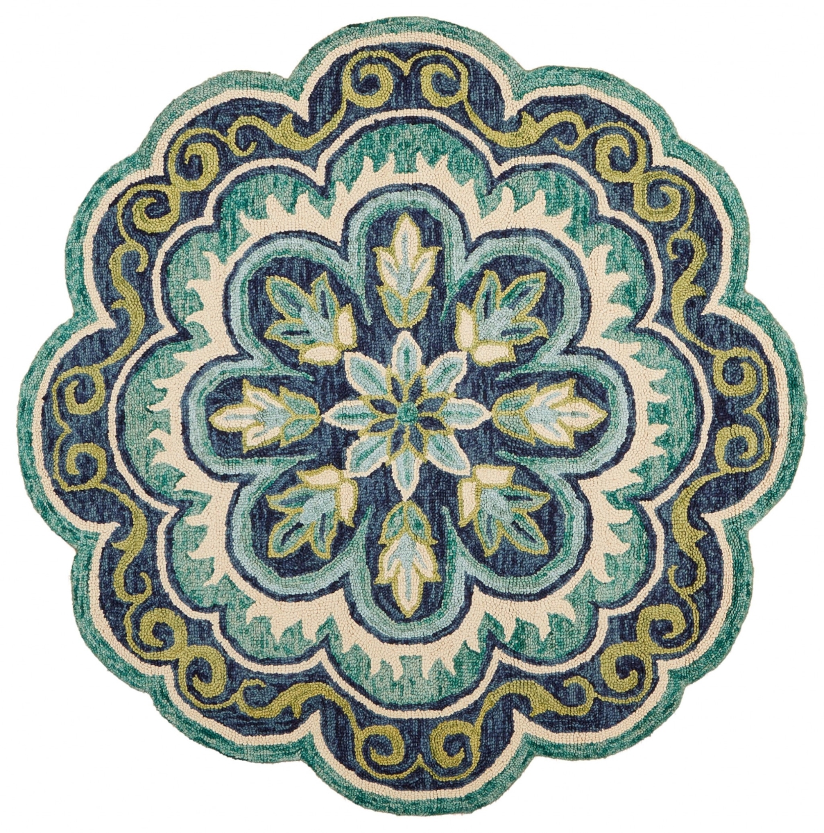 393655 4 ft. Round Green Floral Artwork Area Rug
