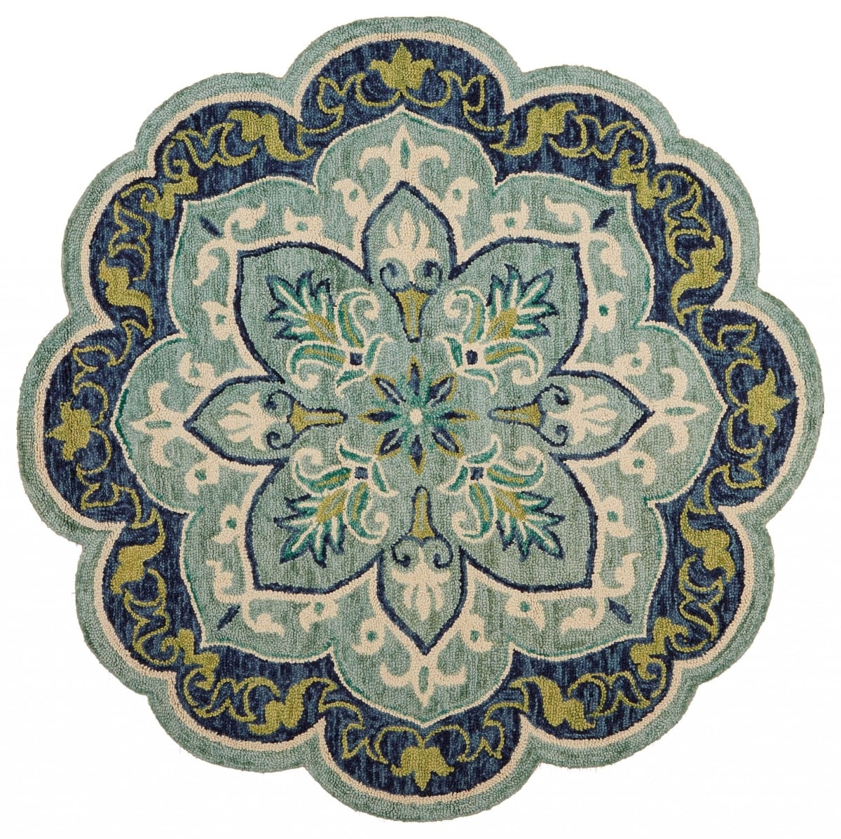 4 ft. Round Blue Ornate Medallion Area Rug - Blue - 4'