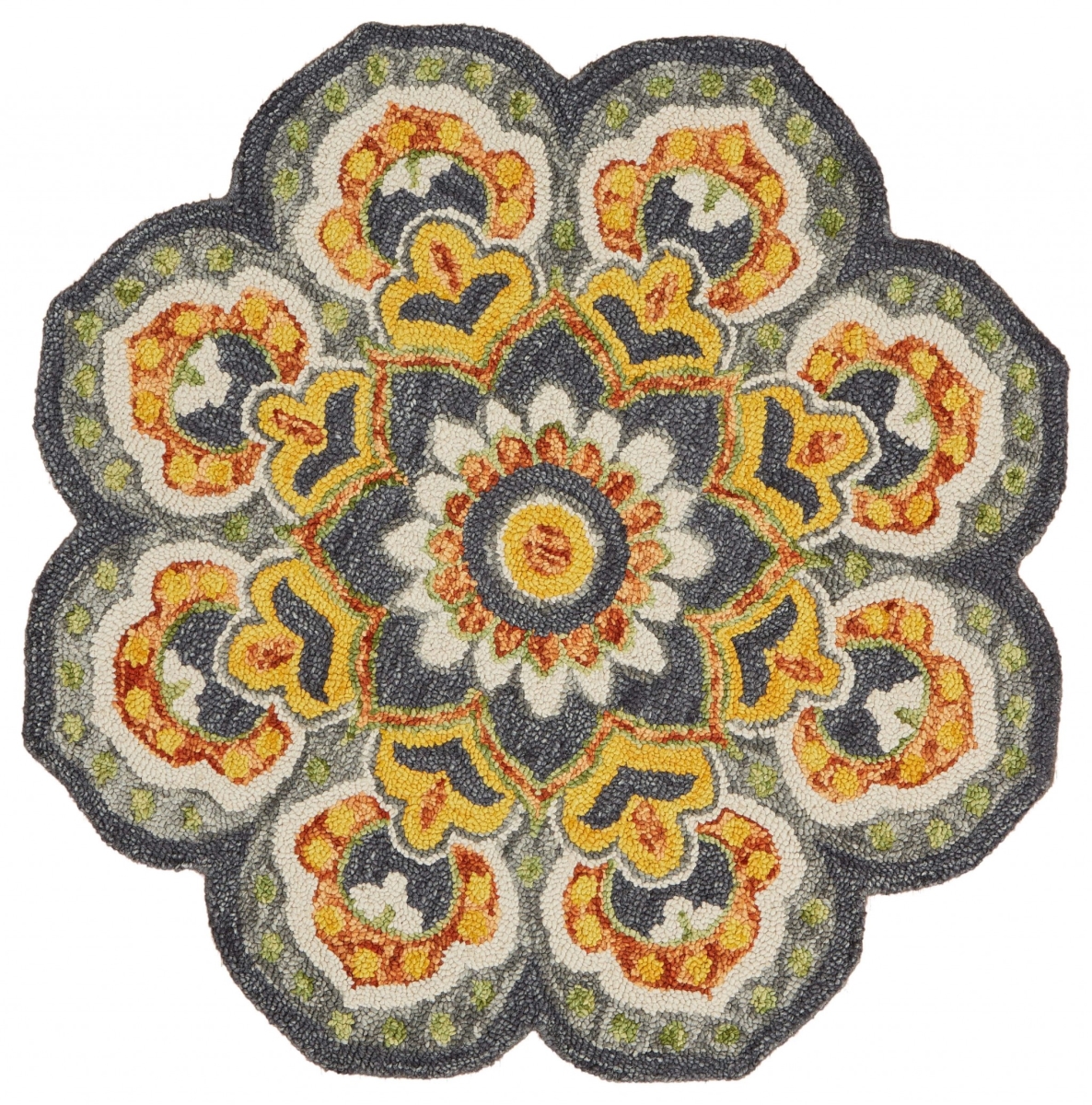 4 ft. Round Gray & Gold Floret Area Rug