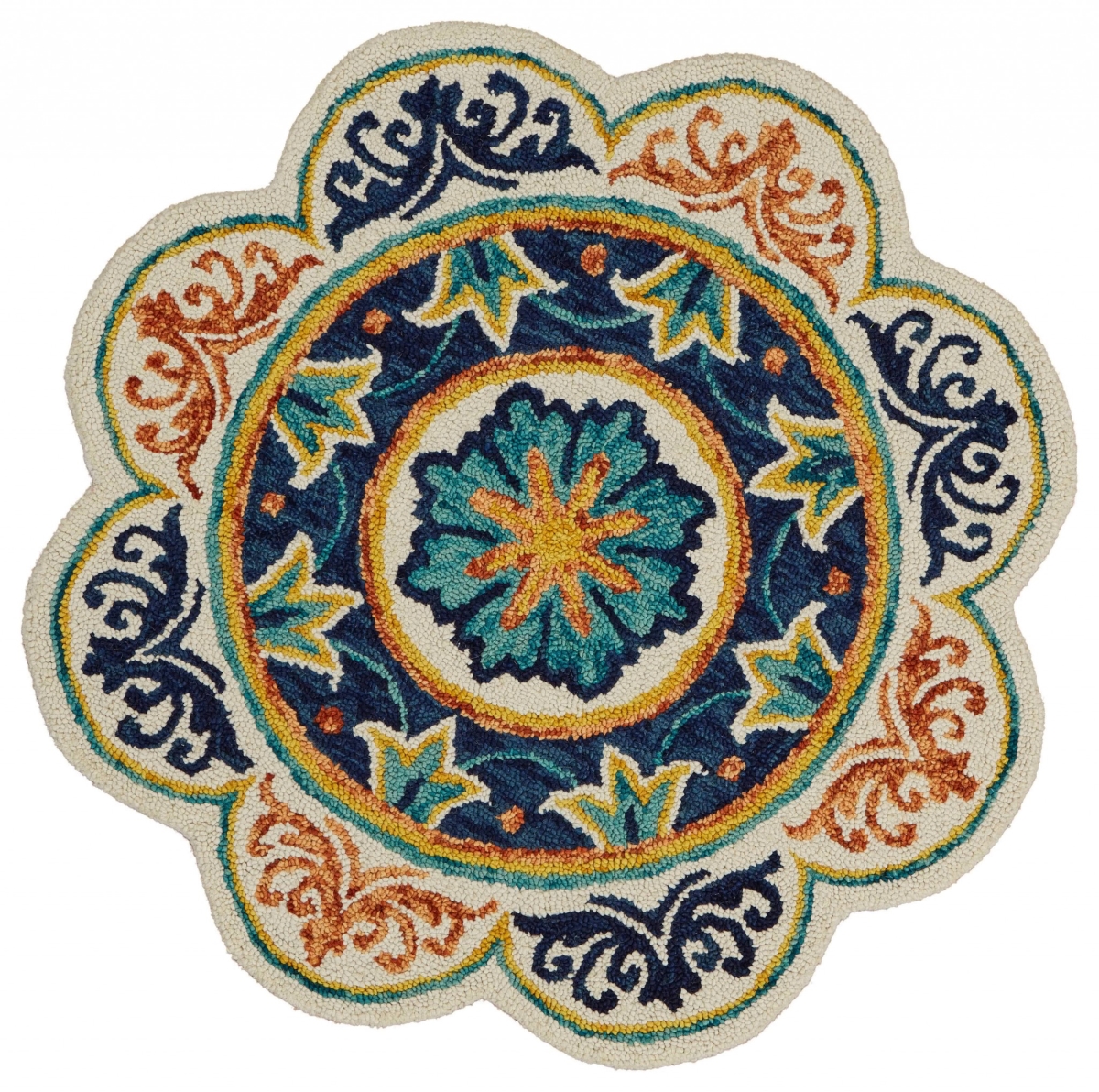393662 6 ft. Decorative Round Rug, Ivory & Navy