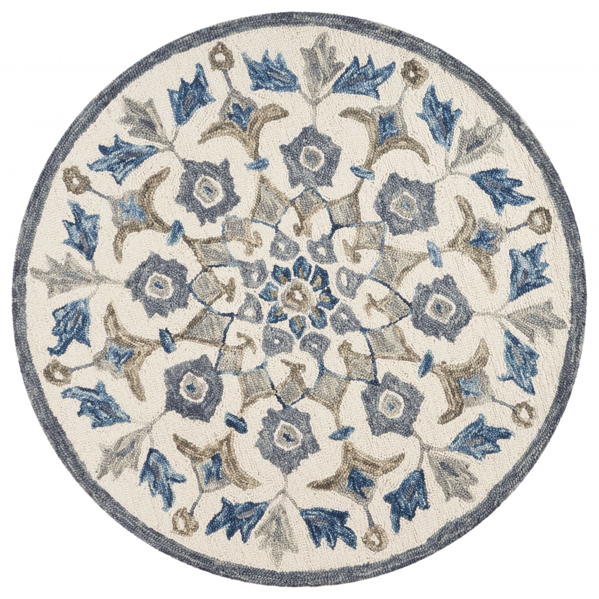 393672 6 ft. Round Blue Floral Oasis Area Rug