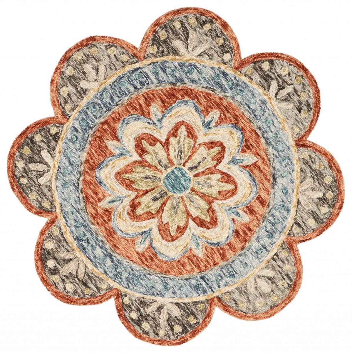393674 6 ft. Round Orange Scalloped Edge Area Rug