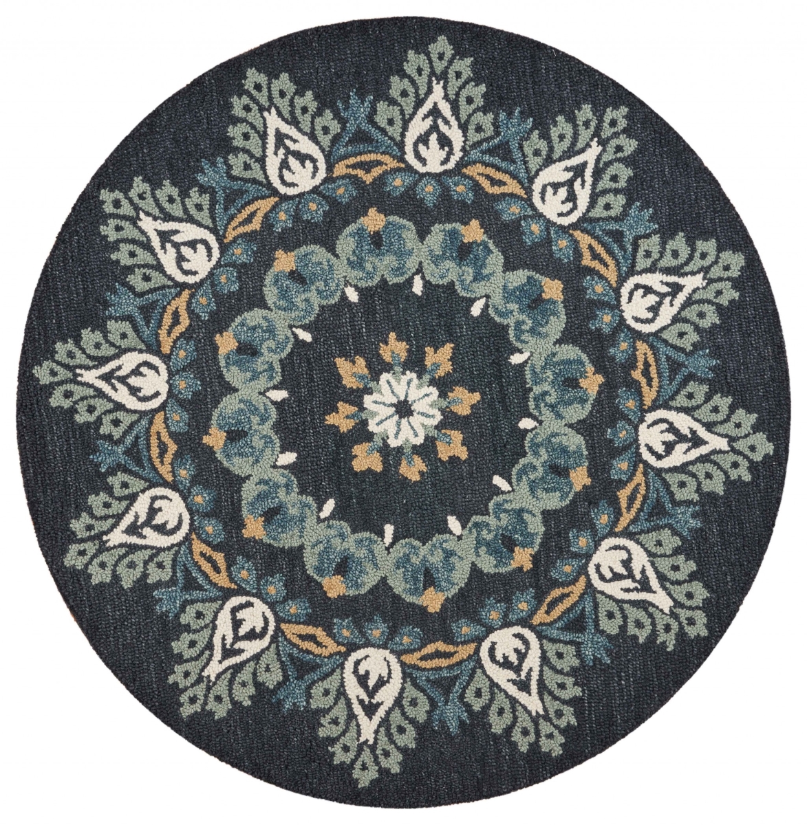 4 ft. Round Black Floral Paradise Area Rug