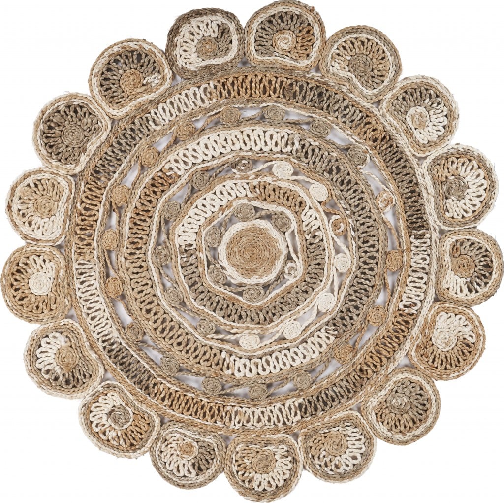 Daisy Geometric Multi Color Boutique Jute Area Rug, Bleach & Natural