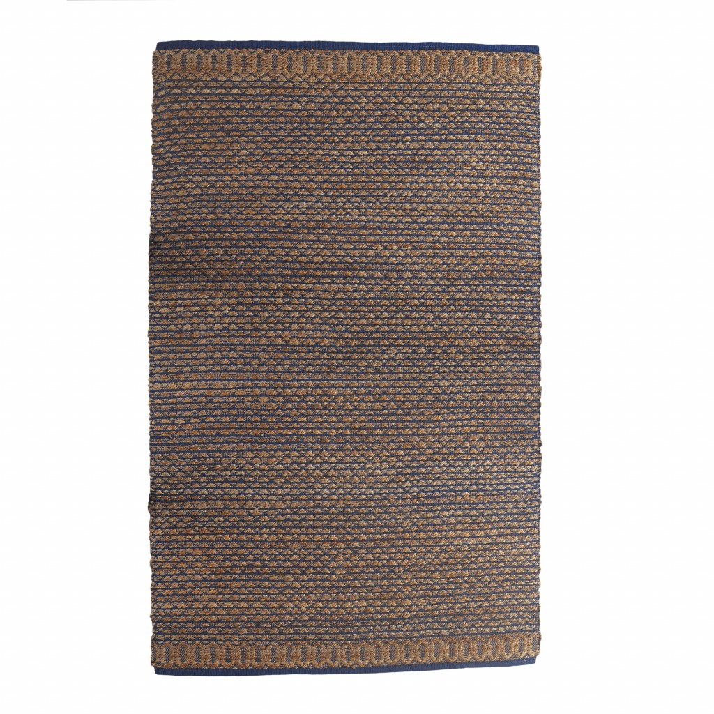 Detailed Lattice Rectangle Area Rug - Tan & Blue - 9 x 12 ft.