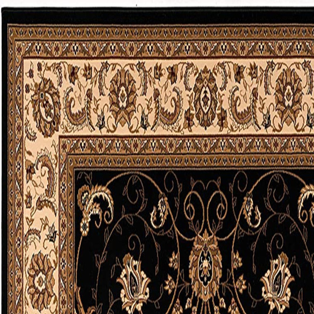 2 x 10 ft. Black & Tan Floral Vines Runner Rug