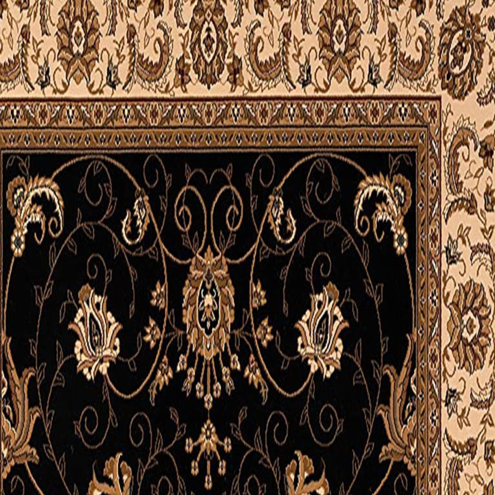 2 x 13 ft. Black & Tan Floral Vines Runner Rug