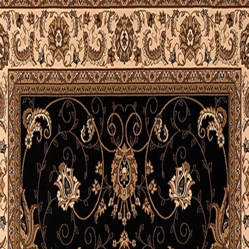 2 x 15 ft. Black & Tan Floral Vines Runner Rug