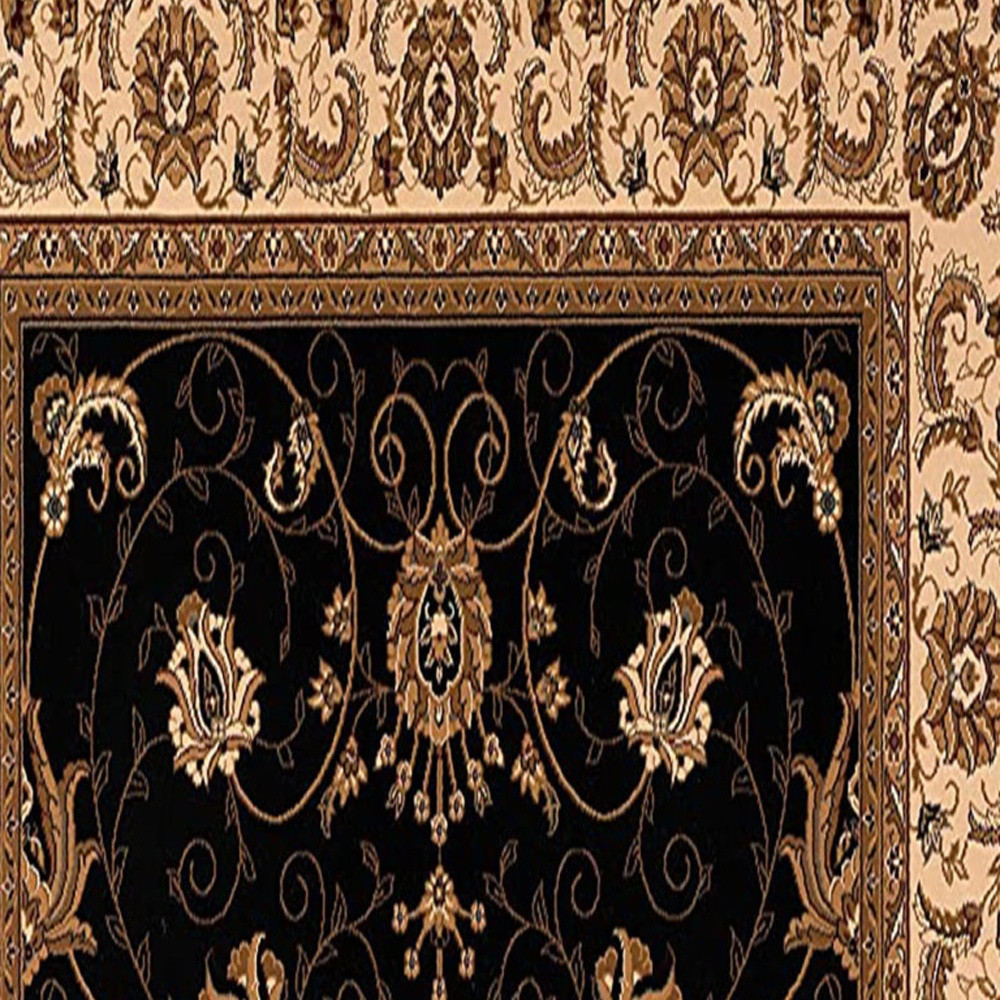 2 x 20 ft. Black & Tan Floral Vines Runner Rug