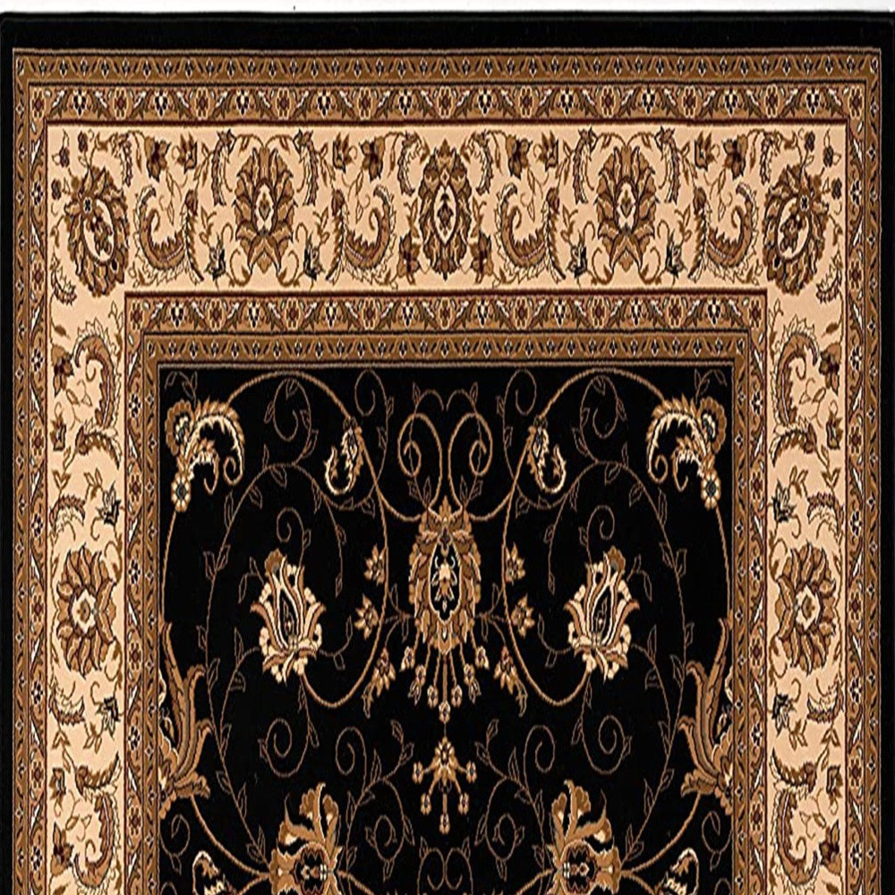 2 x 8 ft. Black & Tan Floral Vines Olefin Runner Rug