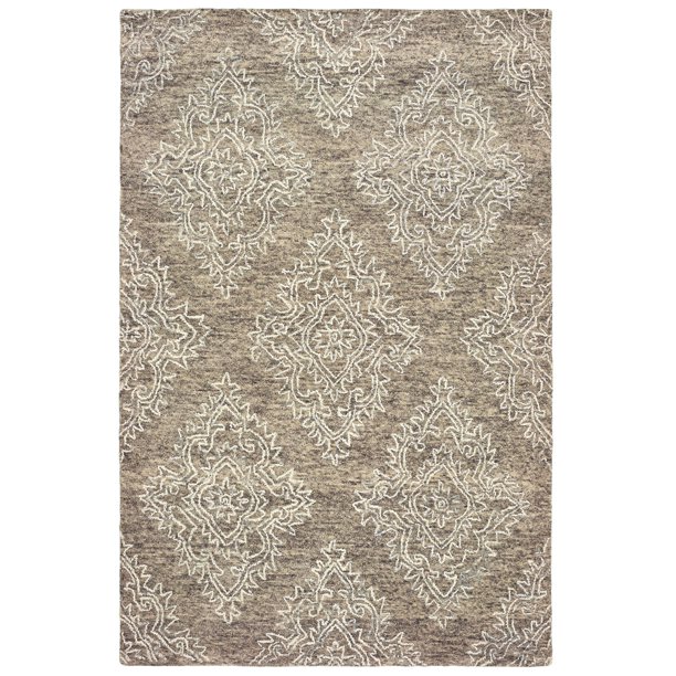 9 x 12 ft. Khaki & White Damask Area Rug