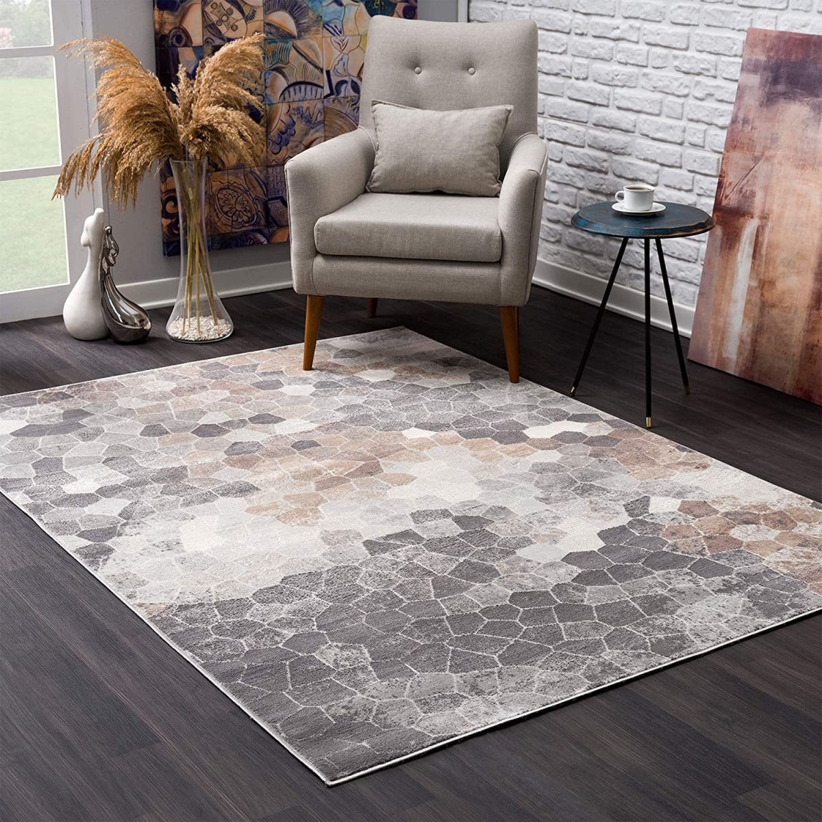395853 8 x 11 ft. Beige Cobblestone Pattern Area Rug