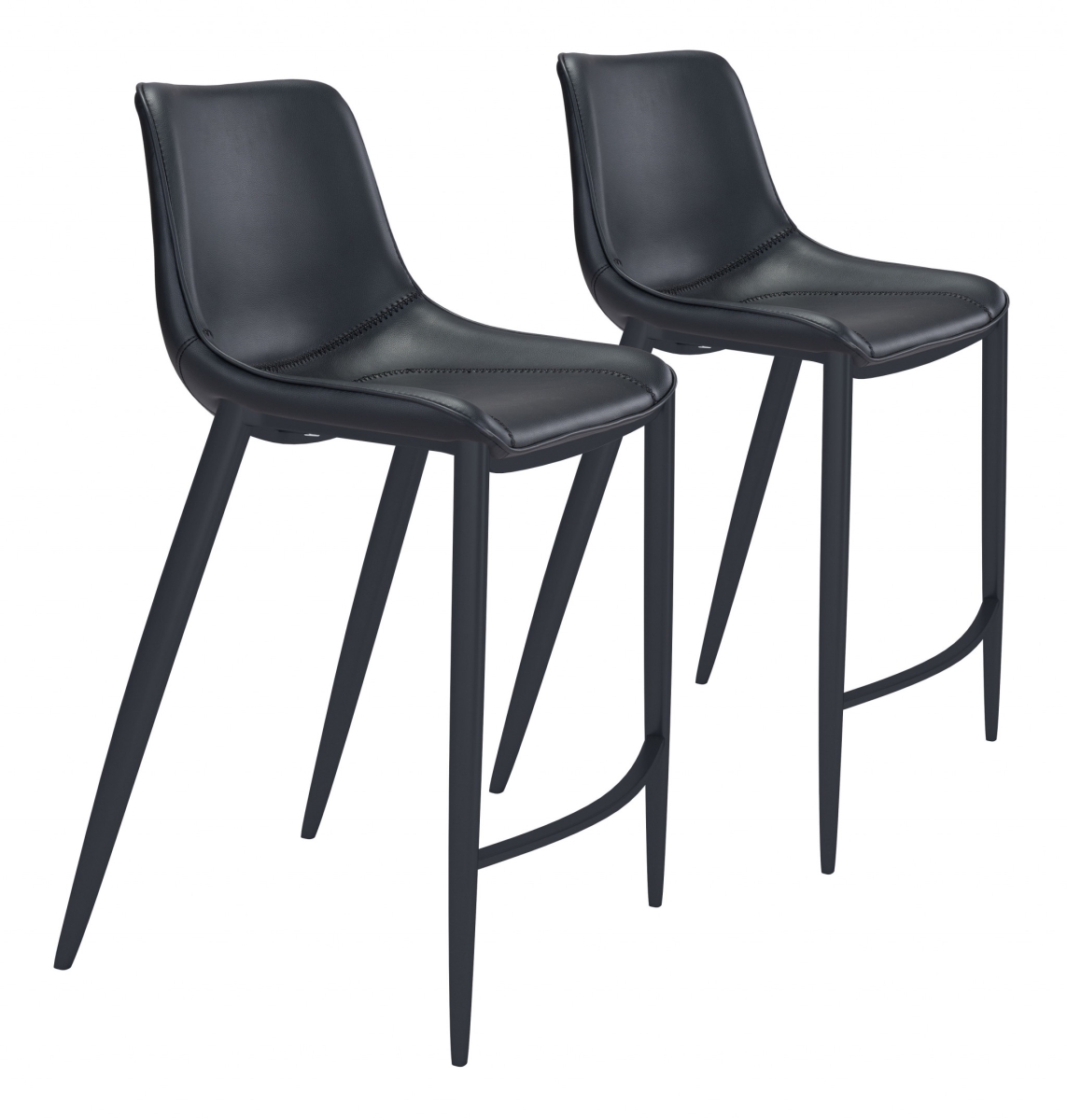 Faux Leather Modern Stitch Bucket Bar Chairs, Black - Set of 2