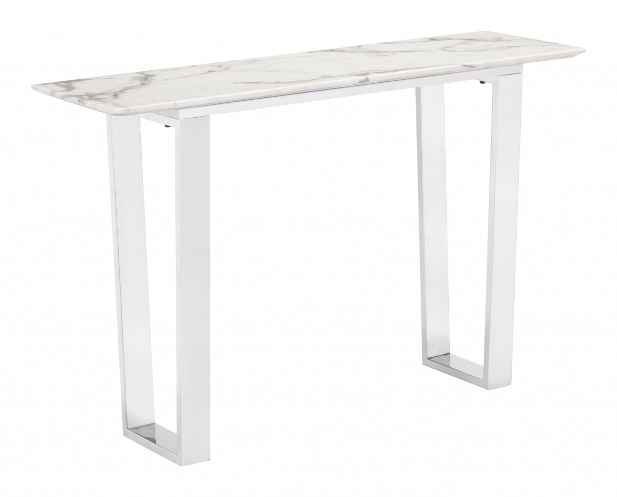 Designers Choice Faux Marble & Steel Console Table, White & Silver