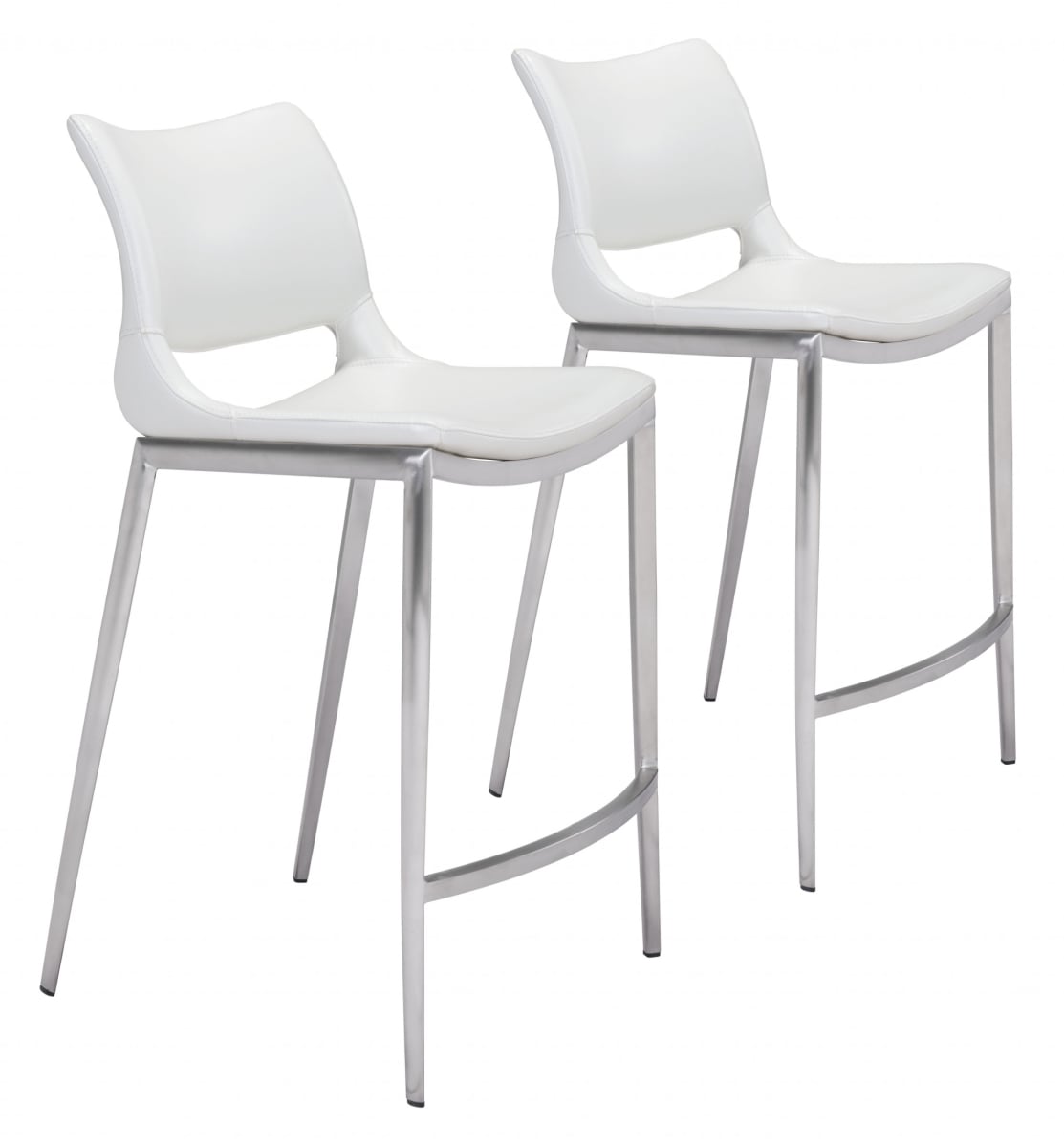 396487 White Faux Leather & Silver Mod Ergo Counter Chairs - Set of 2