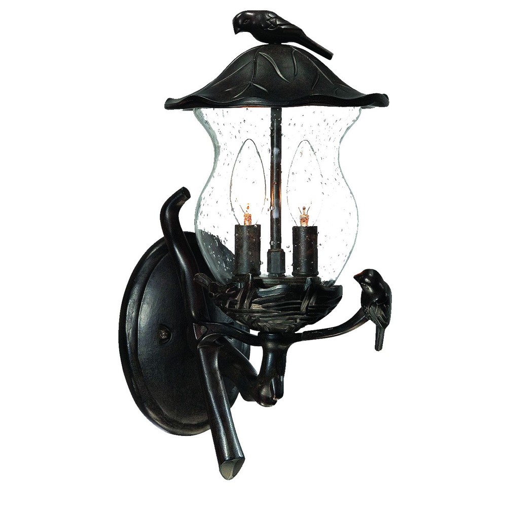 Picture of HomeRoots 399207 Avian 2-Light Black & Coral Wall Light with Seeded Glass