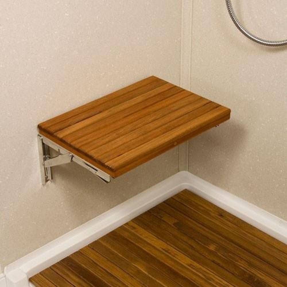 17 in. Premium Wall Mount Teak Brown Shower Bench