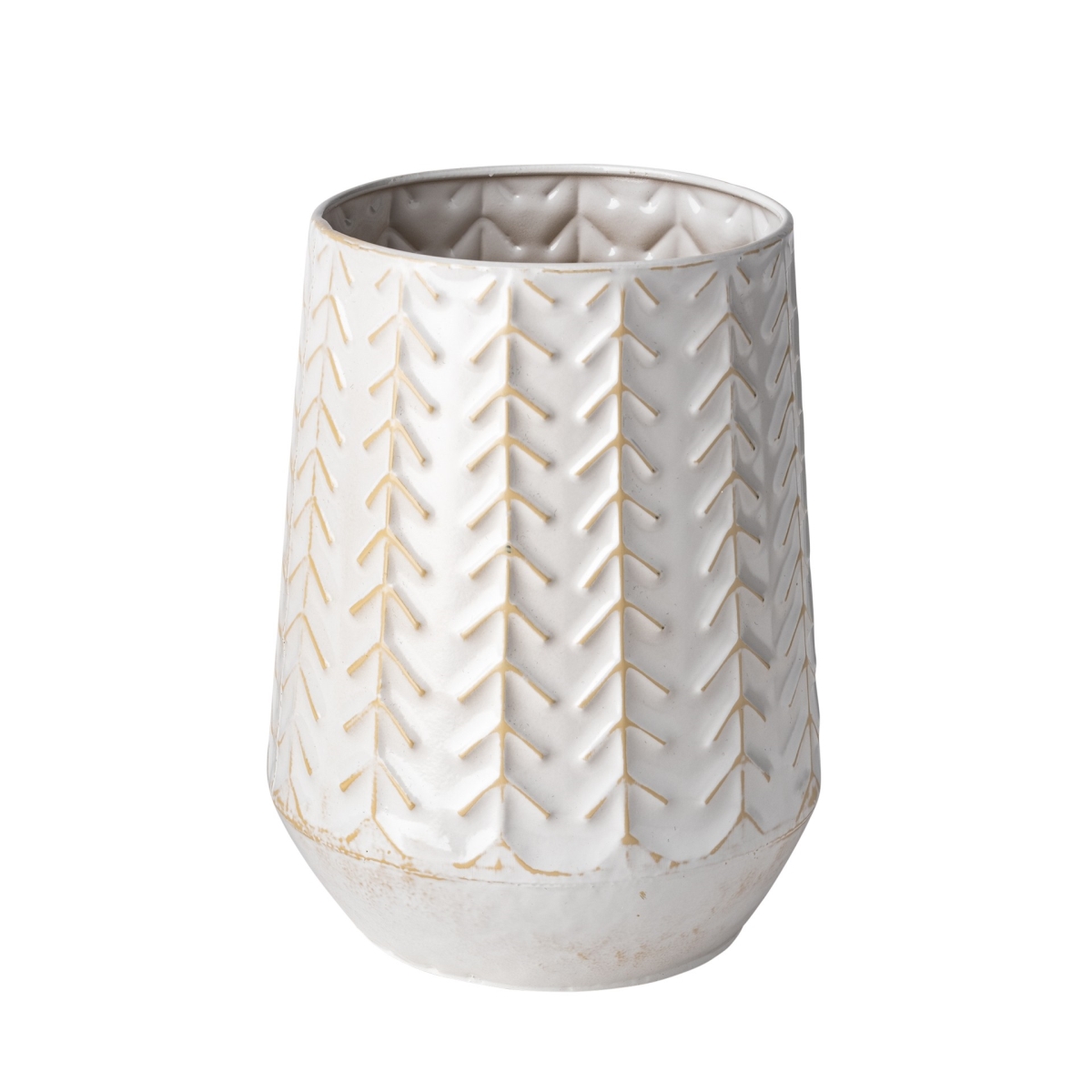Picture of HomeRoots 397571 9 in. White Organically Embossed Chevron Metal Vase