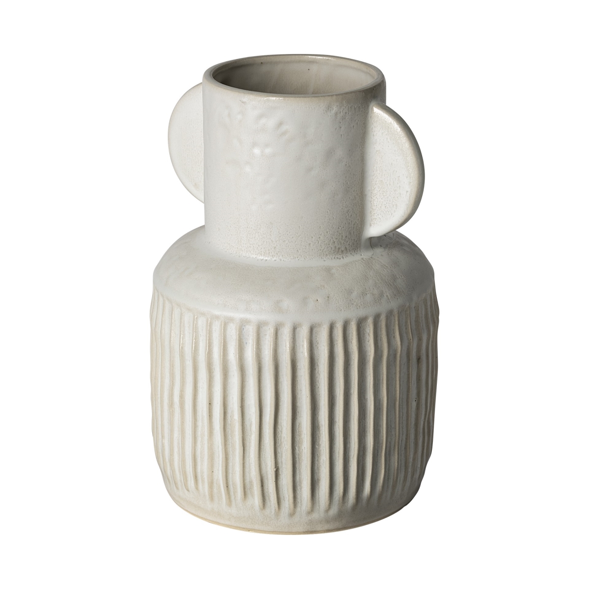 Picture of HomeRoots 397574 12 in. Whitewash Handled Textured Ceramic Vase