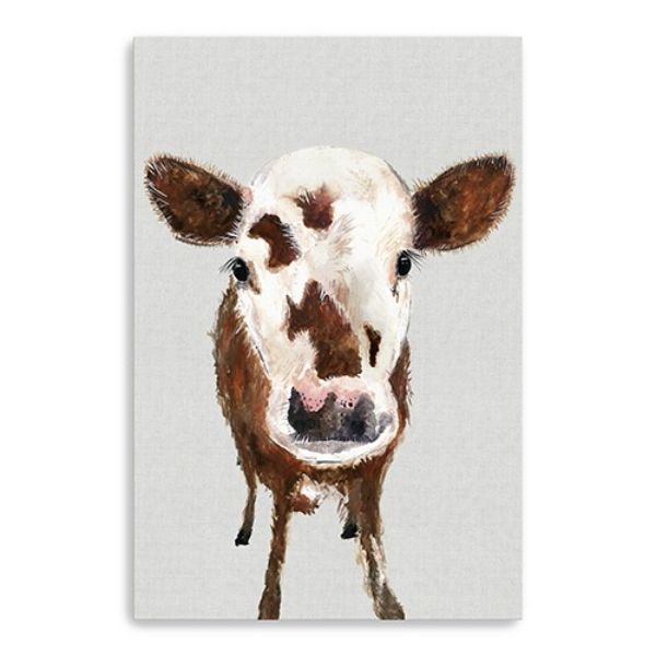 24 x 16 in. Brown & White Baby Cow Face Canvas Wall Art