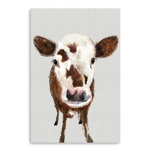 36 x 24 in. Brown & White Baby Cow Face Canvas Wall Art