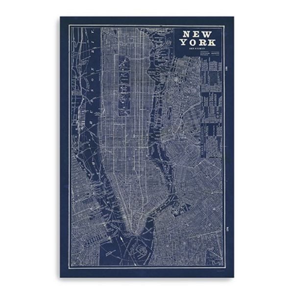 48 x 32 in. Indigo & White Aerial New York Map Canvas Wall Art