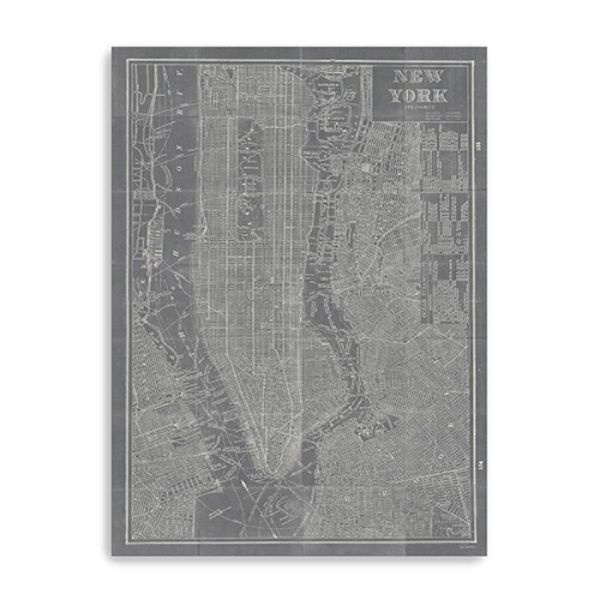 36 x 24 in. Gray & White Aerial New York Map Canvas Wall Art