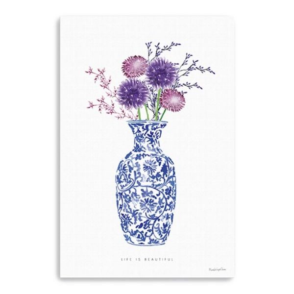 48 x 32 in. Blue & White Life Floral Vase Canvas Wall Art