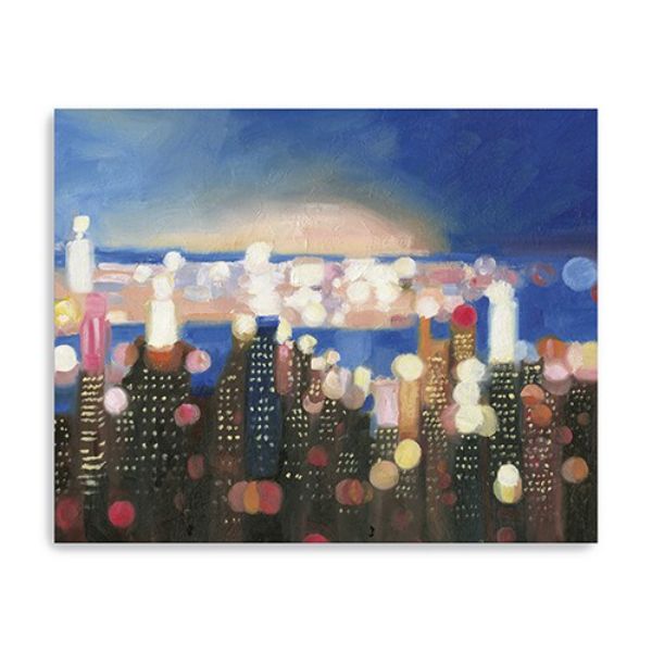 399093 30 x 24 in. Watercolor City Lights on the Horizon Blue Canvas Wall Art