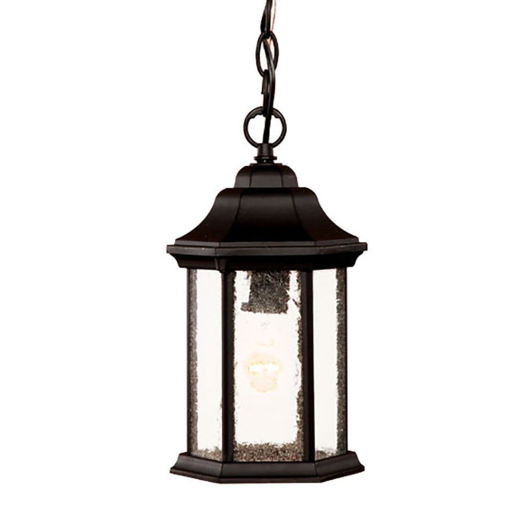 Picture of HomeRoots 399189 12 x 6.25 x 6.25 in. Madison 1-Light Matte Black Hanging Light with Seeded Glass